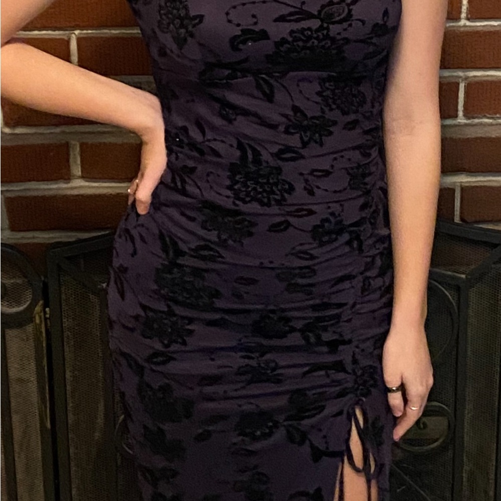 Elegant Dark Navy Floral Dress for special occasion